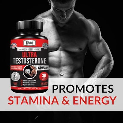 Kaya Naturals Ultra Testosteron Booster für Männer – Mit Tongkat Ali, Bockshornklee & Ziegenkraut – Natürliches Trainings-Supplement für Energie, Ausdauer und Kraft – 90 Kapseln