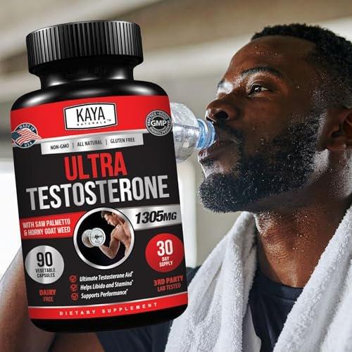 Kaya Naturals Ultra Testosteron Booster für Männer – Mit Tongkat Ali, Bockshornklee & Ziegenkraut – Natürliches Trainings-Supplement für Energie, Ausdauer und Kraft – 90 Kapseln