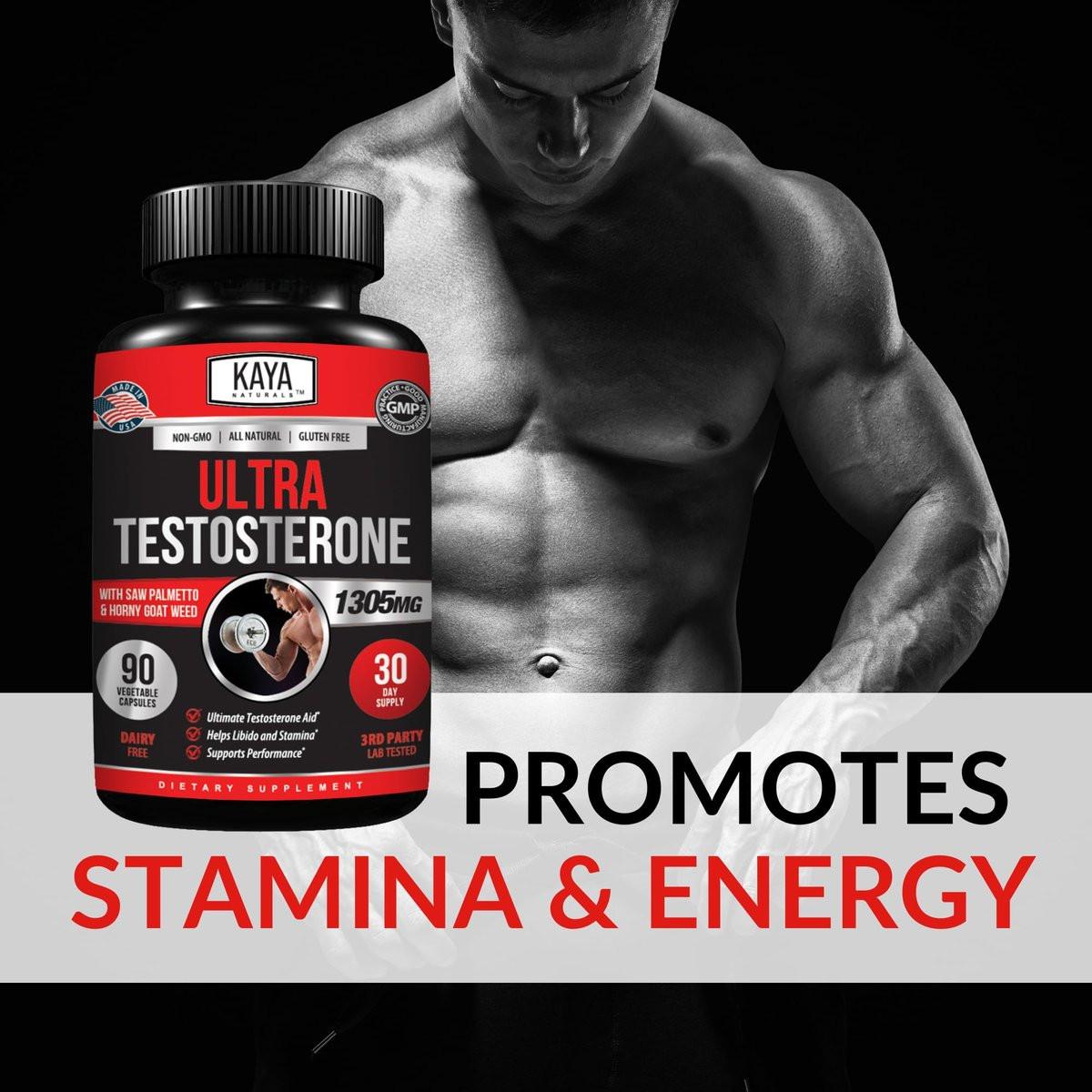 Kaya Naturals Ultra Testosteron Booster für Männer – Mit Tongkat Ali, Bockshornklee & Ziegenkraut – Natürliches Trainings-Supplement für Energie, Ausdauer und Kraft – 90 Kapseln