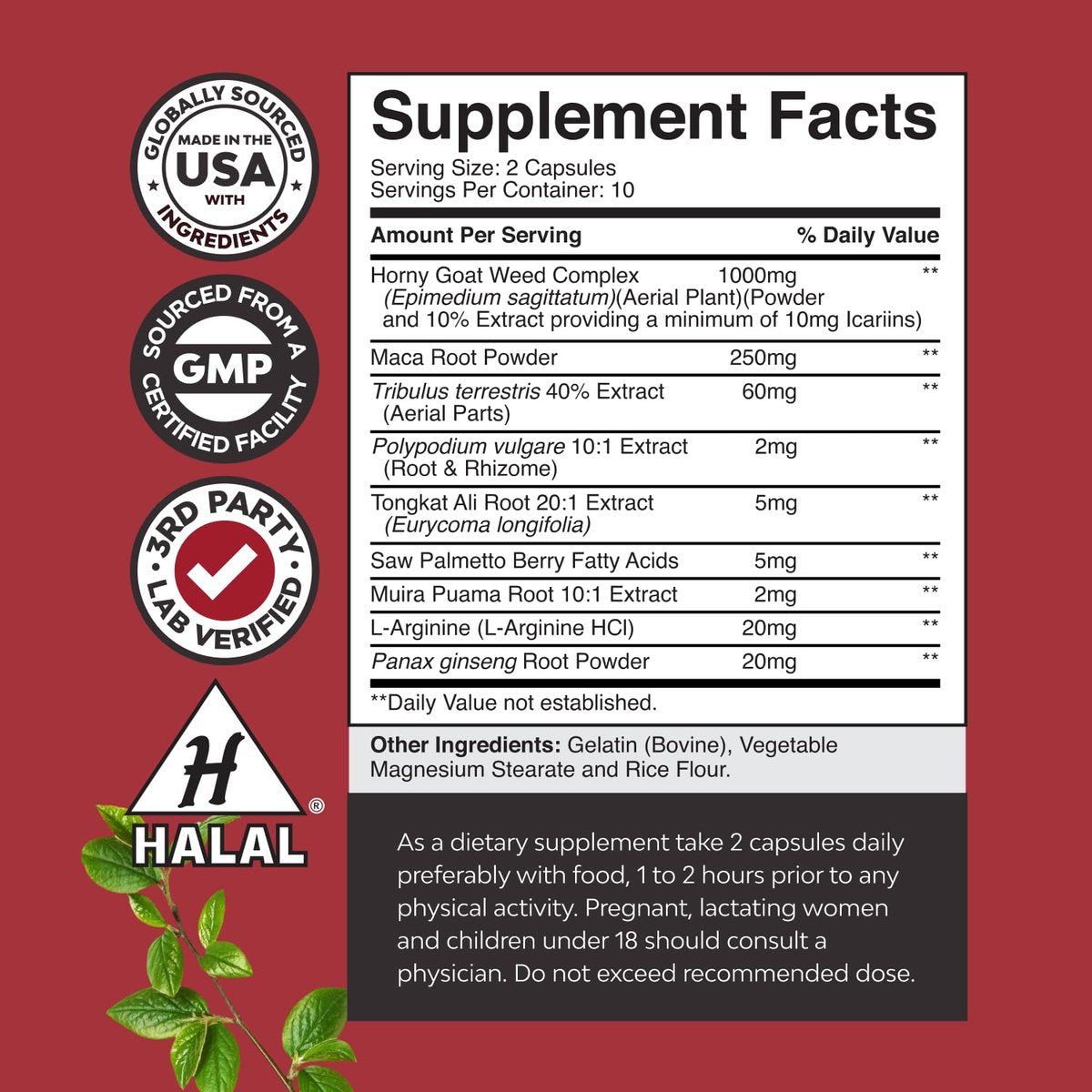 Horny Goat Weed für Männer – Testosteron-Booster mit Tongkat Ali, Sägepalme, Panax Ginseng & Schwarzer Maca-Wurzel – 1000 mg pro Portion – 20 Kapseln