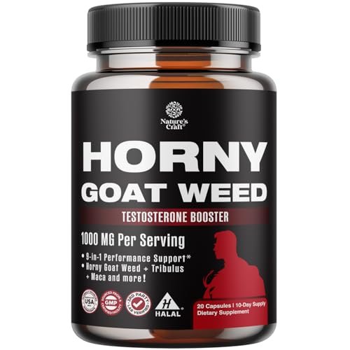 Horny Goat Weed für Männer – Testosteron-Booster mit Tongkat Ali, Sägepalme, Panax Ginseng & Schwarzer Maca-Wurzel – 1000 mg pro Portion – 20 Kapseln
