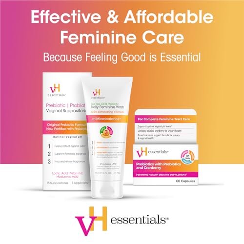 vH Essentials Borsäure- und Teebaum-Vaginalzäpfchen - Präbiotika-Formel mit Milchsäure - pH-Gleichgewicht, Geruchskontrolle, Intimpflege - 24 Zäpfchen mit Applikator, Weiß, 68 g