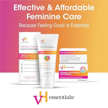 vH Essentials Borsäure- und Teebaum-Vaginalzäpfchen - Präbiotika-Formel mit Milchsäure - pH-Gleichgewicht, Geruchskontrolle, Intimpflege - 24 Zäpfchen mit Applikator, Weiß, 68 g