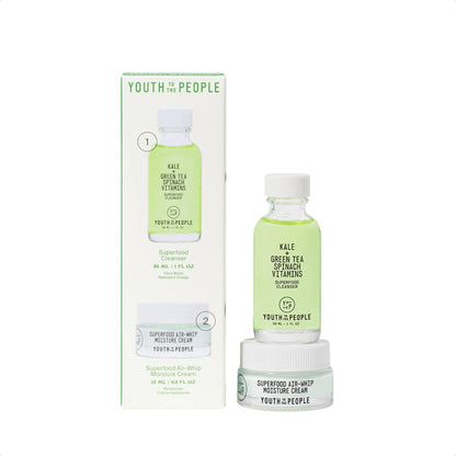 Youth To The People Daily Skin Health Youth Stack – 2-teiliges Hautpflege-Set für Poren und fettige Haut, Reisegrößen, Superfood-Reiniger & Air Whip Feuchtigkeitscreme, pflanzlich