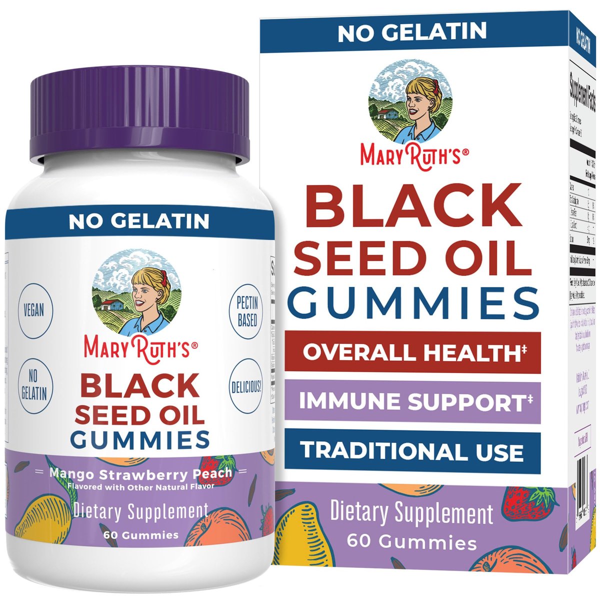MaryRuth Organics Schwarzkümmelöl Gummis | Nahrungsergänzung mit Schwarzkümmelsamenöl | Traditionell für Immununterstützung & Herz-Kreislauf-Gesundheit | Vegan | Ohne Gelatine | Pektinbasiert | 60 Gummis