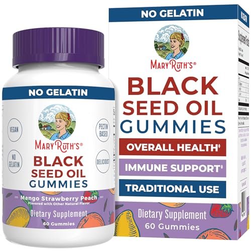 MaryRuth Organics Schwarzkümmelöl Gummis | Nahrungsergänzung mit Schwarzkümmelsamenöl | Traditionell für Immununterstützung & Herz-Kreislauf-Gesundheit | Vegan | Ohne Gelatine | Pektinbasiert | 60 Gummis