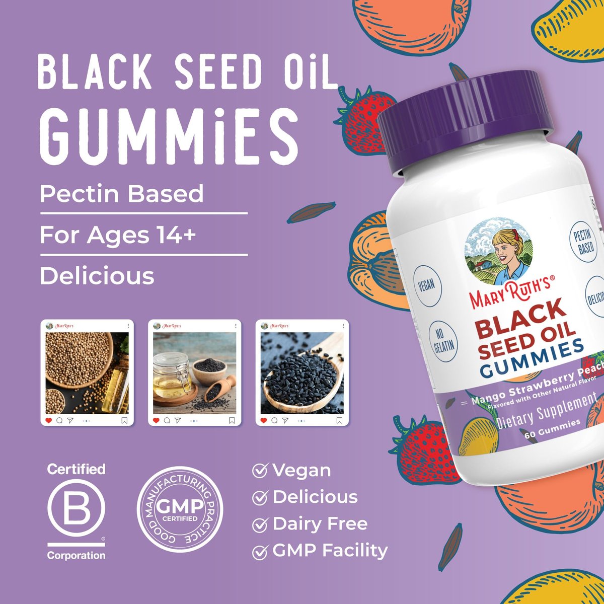 MaryRuth Organics Schwarzkümmelöl Gummis | Nahrungsergänzung mit Schwarzkümmelsamenöl | Traditionell für Immununterstützung & Herz-Kreislauf-Gesundheit | Vegan | Ohne Gelatine | Pektinbasiert | 60 Gummis