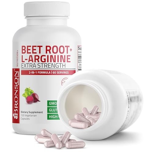 Bronson Rote Bete + L-Arginin Kapseln - Nitric Oxide Booster, Nicht-GVO, 120 vegane Kapseln
