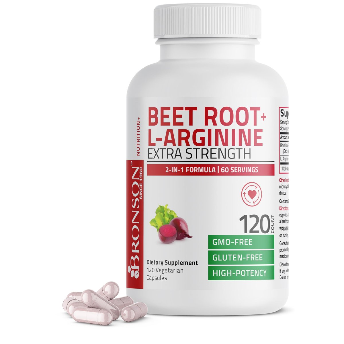 Bronson Rote Bete + L-Arginin Kapseln - Nitric Oxide Booster, Nicht-GVO, 120 vegane Kapseln