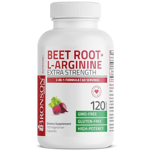 Bronson Rote Bete + L-Arginin Kapseln - Nitric Oxide Booster, Nicht-GVO, 120 vegane Kapseln