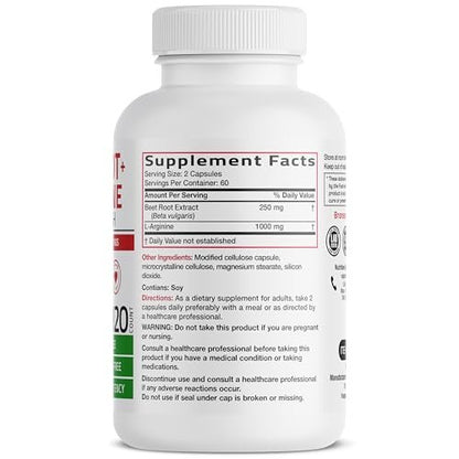 Bronson Rote Bete + L-Arginin Kapseln - Nitric Oxide Booster, Nicht-GVO, 120 vegane Kapseln