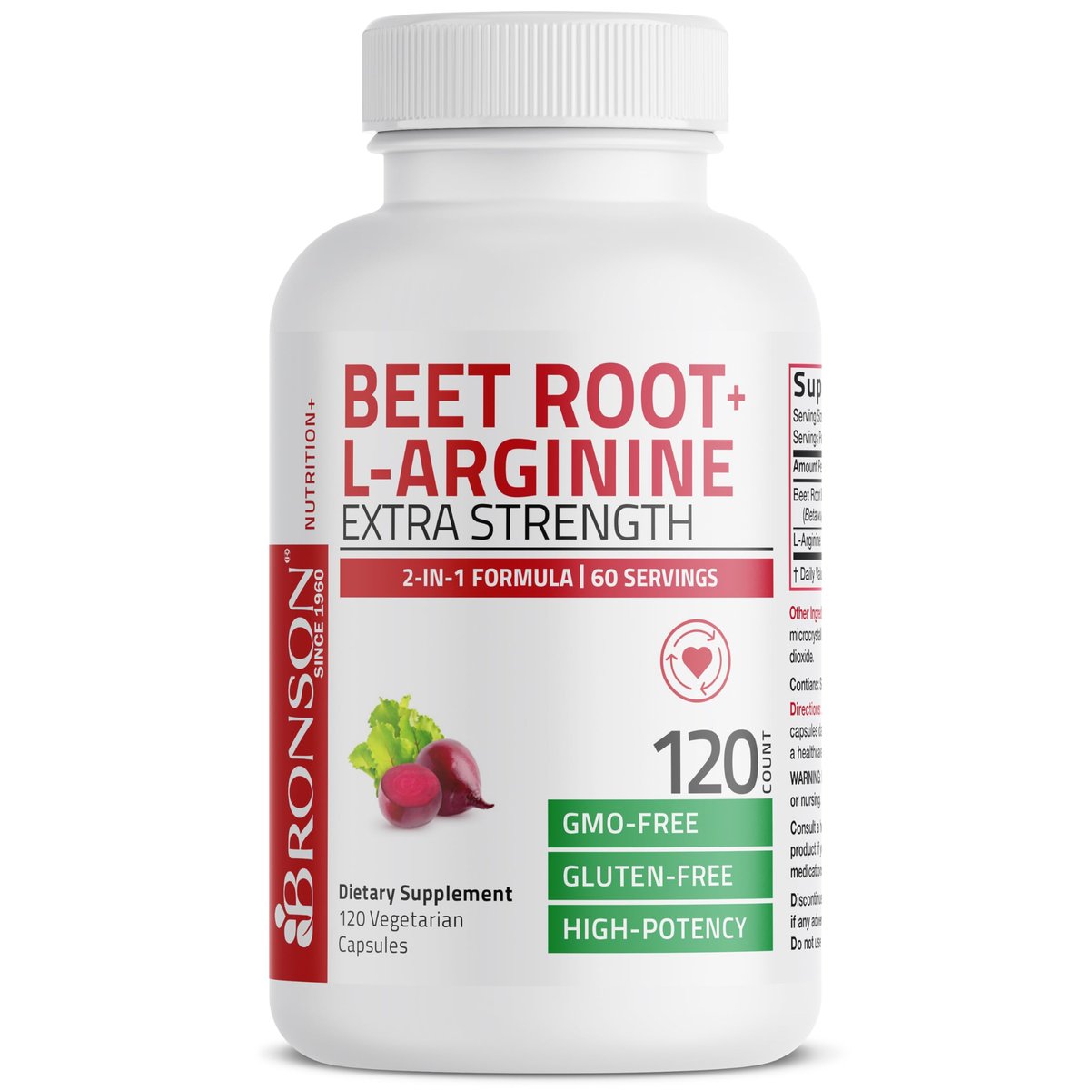 Bronson Rote Bete + L-Arginin Kapseln - Nitric Oxide Booster, Nicht-GVO, 120 vegane Kapseln