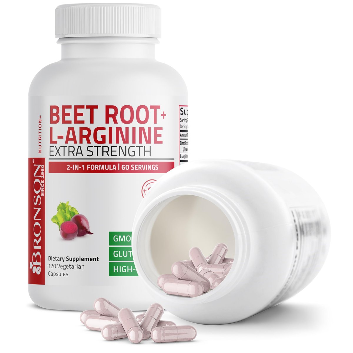 Bronson Rote Bete + L-Arginin Kapseln - Nitric Oxide Booster, Nicht-GVO, 120 vegane Kapseln