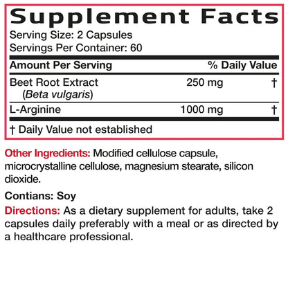 Bronson Rote Bete + L-Arginin Kapseln - Nitric Oxide Booster, Nicht-GVO, 120 vegane Kapseln