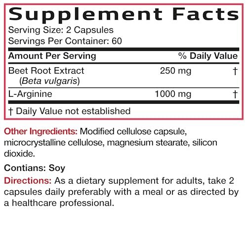 Bronson Rote Bete + L-Arginin Kapseln - Nitric Oxide Booster, Nicht-GVO, 120 vegane Kapseln