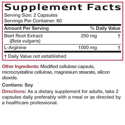 Bronson Rote Bete + L-Arginin Kapseln - Nitric Oxide Booster, Nicht-GVO, 120 vegane Kapseln