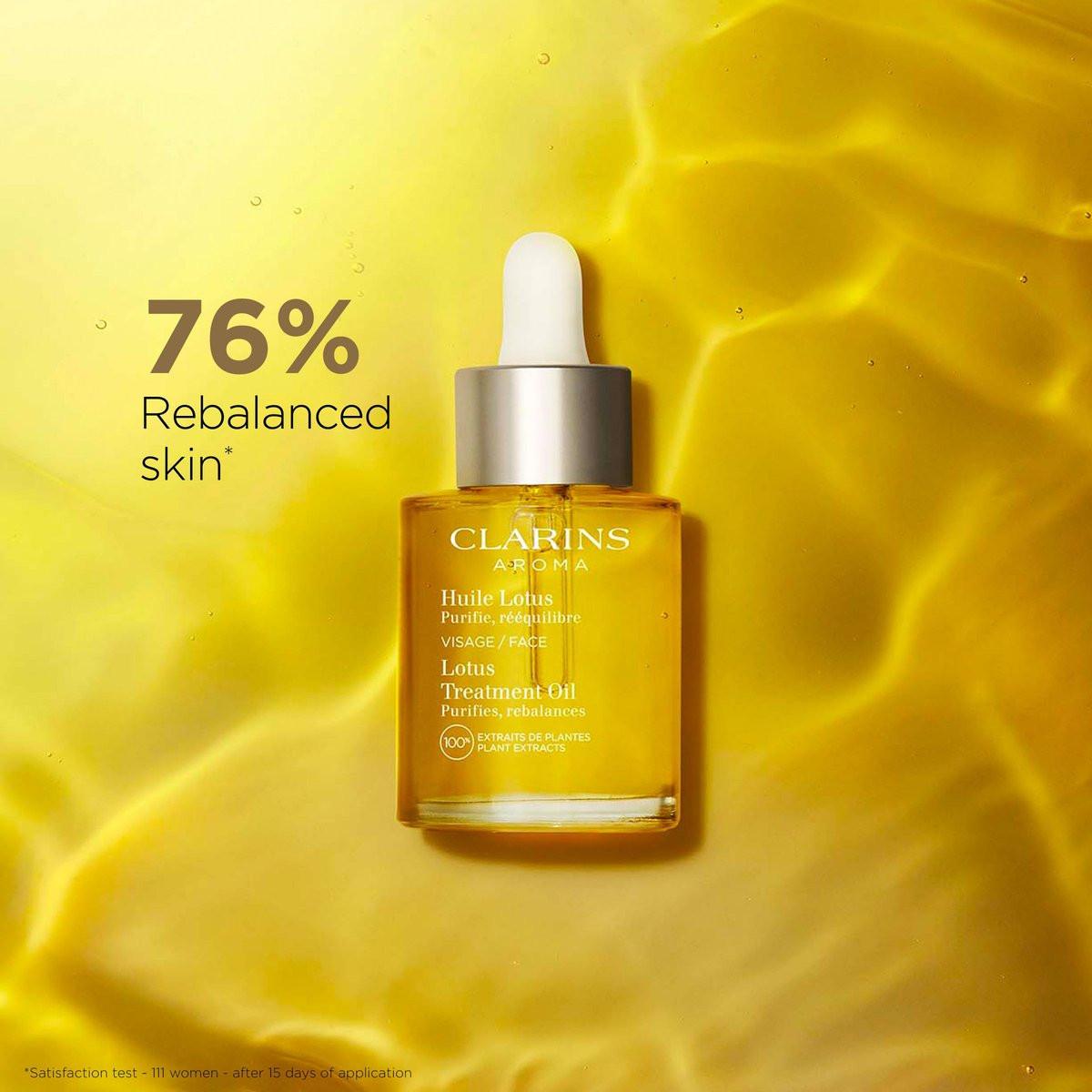 Clarins Lotus Gesichtsöl | Hydratisiert, tonisiert und balanciert die Haut | Verfeinert sichtbar die Poren | Reduziert feine Linien | Die Haut fühlt sich sofort samtig an* | 100% natürliche Pflanzenextrakte | Für ölige bis Mischhaut