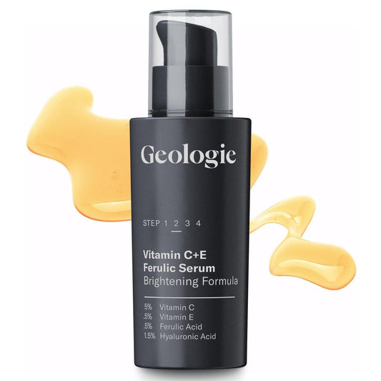 Geologie Vitamin C+E Ferulic Acid Face Serum | Aufhellendes & straffendes Anti-Aging Gel-Serum | 5% lichtgeschütztes & stabilisiertes Vitamin C, 0,5% Vitamin E, 1,5% Hyaluronsäure | 30 ml