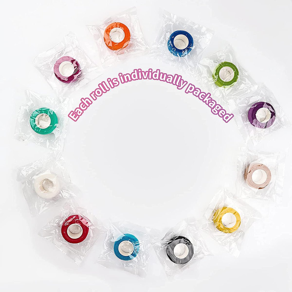 Lenicany 12er-Pack 1" x 5 Yards Selbstklebende Bandage, Elastische, atmungsaktive, selbsthaftende Wickel für Haustiere, Sportverband für Erste Hilfe, Sportverletzungen & Schutz, 12 Farben