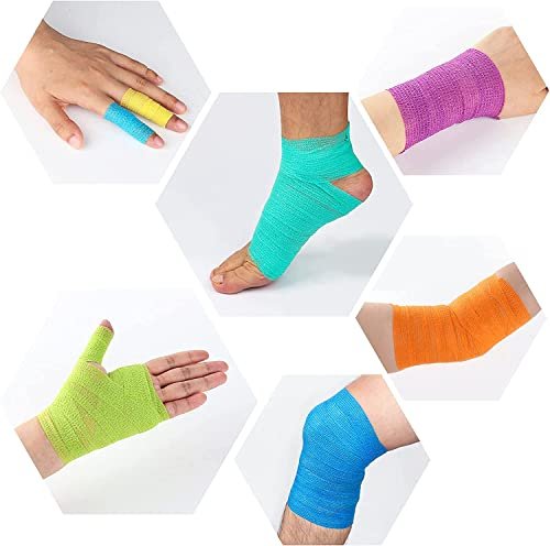 Lenicany 12er-Pack 1" x 5 Yards Selbstklebende Bandage, Elastische, atmungsaktive, selbsthaftende Wickel für Haustiere, Sportverband für Erste Hilfe, Sportverletzungen & Schutz, 12 Farben