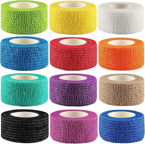 Lenicany 12er-Pack 1" x 5 Yards Selbstklebende Bandage, Elastische, atmungsaktive, selbsthaftende Wickel für Haustiere, Sportverband für Erste Hilfe, Sportverletzungen & Schutz, 12 Farben