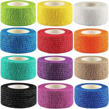 Lenicany 12er-Pack 1" x 5 Yards Selbstklebende Bandage, Elastische, atmungsaktive, selbsthaftende Wickel für Haustiere, Sportverband für Erste Hilfe, Sportverletzungen & Schutz, 12 Farben