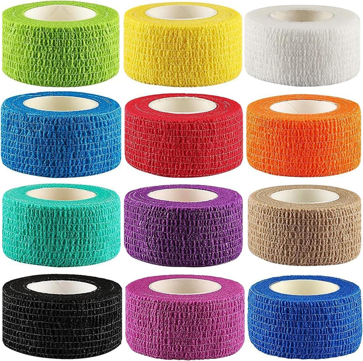 Lenicany 12er-Pack 1" x 5 Yards Selbstklebende Bandage, Elastische, atmungsaktive, selbsthaftende Wickel für Haustiere, Sportverband für Erste Hilfe, Sportverletzungen & Schutz, 12 Farben