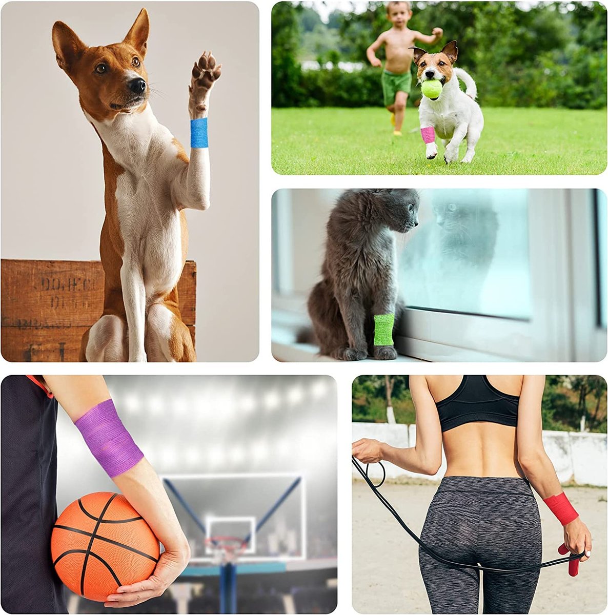 Lenicany 12er-Pack 1" x 5 Yards Selbstklebende Bandage, Elastische, atmungsaktive, selbsthaftende Wickel für Haustiere, Sportverband für Erste Hilfe, Sportverletzungen & Schutz, 12 Farben