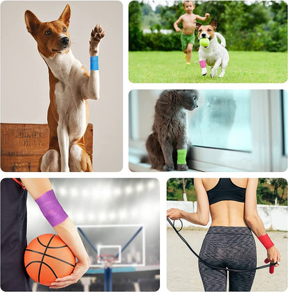 Lenicany 12er-Pack 1" x 5 Yards Selbstklebende Bandage, Elastische, atmungsaktive, selbsthaftende Wickel für Haustiere, Sportverband für Erste Hilfe, Sportverletzungen & Schutz, 12 Farben