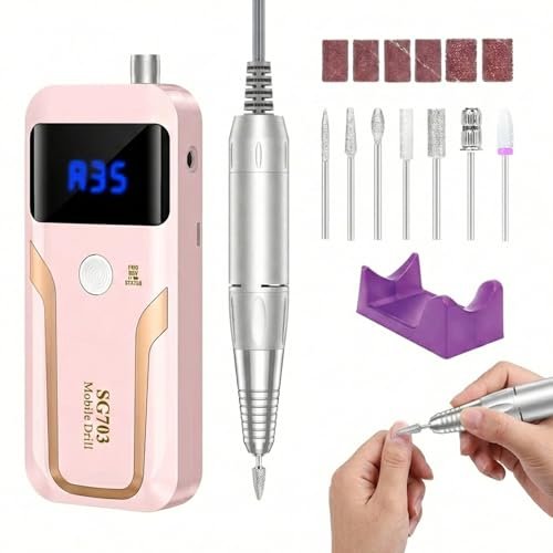 Elektrische Nagelfeile, DELIFO Tragbarer Nagelbohrer Profi 35000 U/min Nachfüllbare Maniküre-Pediküre-Acryl-Nagelpolierwerkzeug mit Bits LED-Anzeige für Zuhause und Salon