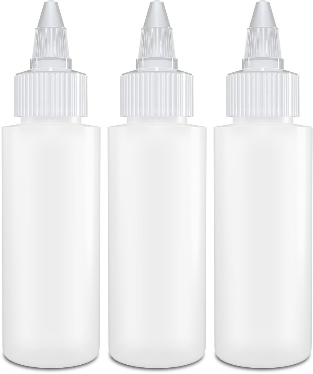 BRIGHTFROM Twist Top Applicator Flaschen, 2 OZ leere Plastikflaschen zum Drücken, nachfüllbar, mit Öffnen/Schließen Düse - Mehrzweck (3er-Pack)