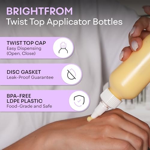 BRIGHTFROM Twist Top Applikatorflaschen, 4 Unzen leere Plastikflaschen, nachfüllbar, offen/geschlossen Düse, auslaufsicher, Mehrzweck, 3er Pack
