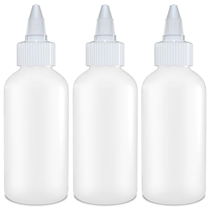 BRIGHTFROM Twist Top Applikatorflaschen, 4 Unzen leere Plastikflaschen, nachfüllbar, offen/geschlossen Düse, auslaufsicher, Mehrzweck, 3er Pack