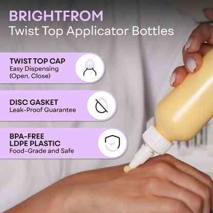 BRIGHTFROM Twist Top Applikatorflaschen, 4 Unzen leere Plastikflaschen, nachfüllbar, offen/geschlossen Düse, auslaufsicher, Mehrzweck, 3er Pack