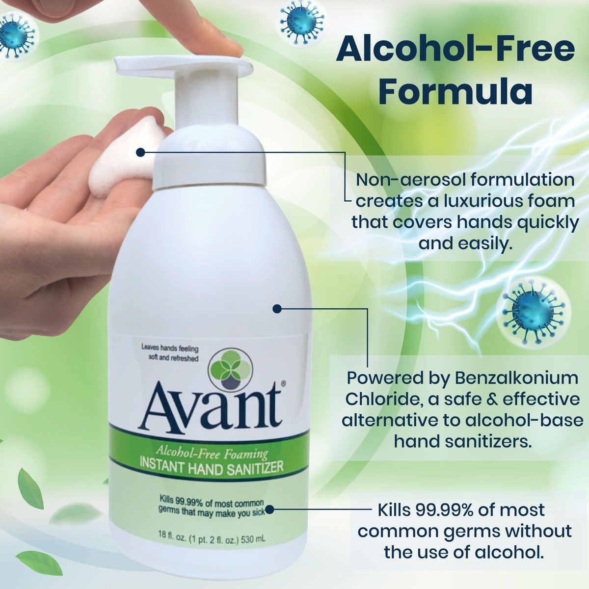 Avant® Alkoholfreier Schaum-Handdesinfektor, 18 oz Flasche 2er-Pack Großpackung