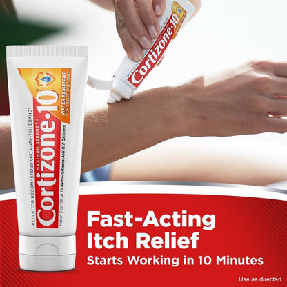 Cortizone-10 Maximum Strength Wasserbeständige Juckreizlindernde Salbe, 1% Hydrocortison, Schnellwirkend, Anti-Juckreiz-Creme für Insektenstiche, Hautausschlag, Ekzeme, Psoriasis, Giftefeu, -eiche, -sumach & mehr, 56 g