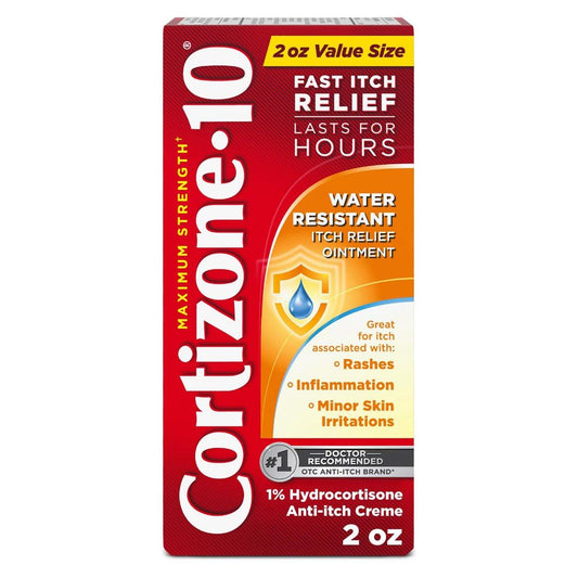 Cortizone-10 Maximum Strength Wasserbeständige Juckreizlindernde Salbe, 1% Hydrocortison, Schnellwirkend, Anti-Juckreiz-Creme für Insektenstiche, Hautausschlag, Ekzeme, Psoriasis, Giftefeu, -eiche, -sumach & mehr, 56 g
