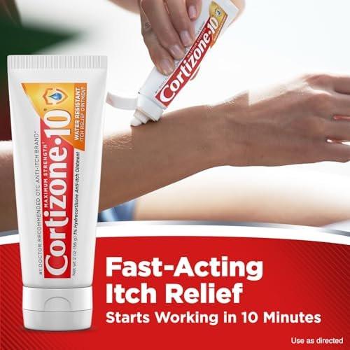 Cortizone-10 Maximum Strength Wasserbeständige Juckreizlindernde Salbe, 1% Hydrocortison, Schnellwirkend, Anti-Juckreiz-Creme für Insektenstiche, Hautausschlag, Ekzeme, Psoriasis, Giftefeu, -eiche, -sumach & mehr, 56 g