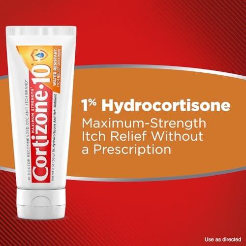 Cortizone-10 Maximum Strength Wasserbeständige Juckreizlindernde Salbe, 1% Hydrocortison, Schnellwirkend, Anti-Juckreiz-Creme für Insektenstiche, Hautausschlag, Ekzeme, Psoriasis, Giftefeu, -eiche, -sumach & mehr, 56 g