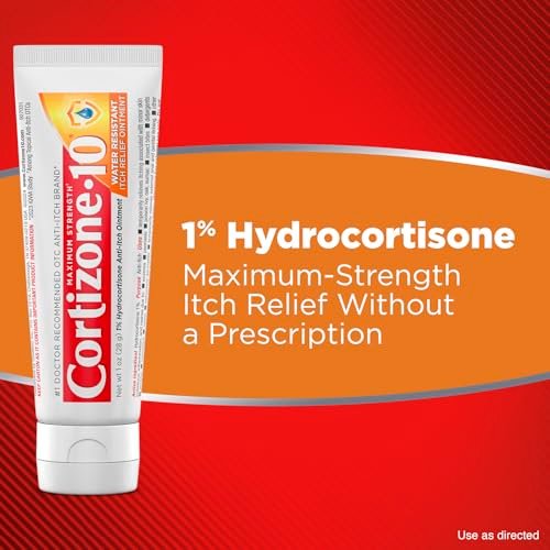 Cortizone-10 Maximum Strength Wasserbeständige Juckreizlindernde Salbe, 1% Hydrocortison, Schnell wirkend, Anti-Juckreiz-Creme für Insektenstiche, Hautausschlag, Ekzeme, Psoriasis, Giftefeu, Eichen, Sumach & mehr, 28 g