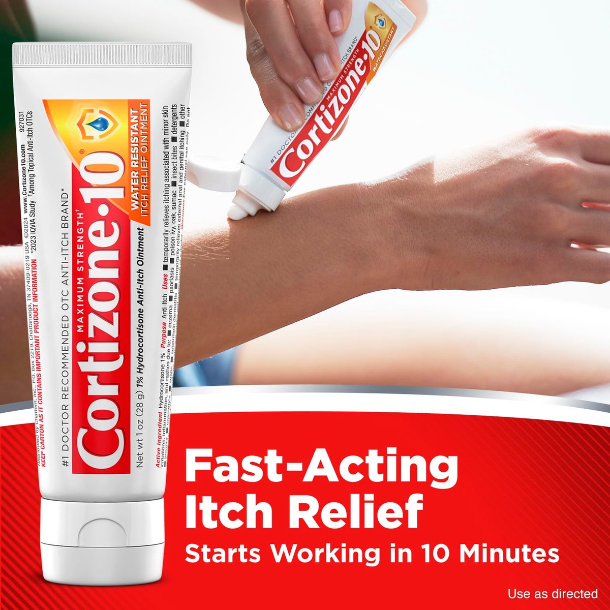 Cortizone-10 Maximum Strength Wasserbeständige Juckreizlindernde Salbe, 1% Hydrocortison, Schnell wirkend, Anti-Juckreiz-Creme für Insektenstiche, Hautausschlag, Ekzeme, Psoriasis, Giftefeu, Eichen, Sumach & mehr, 28 g