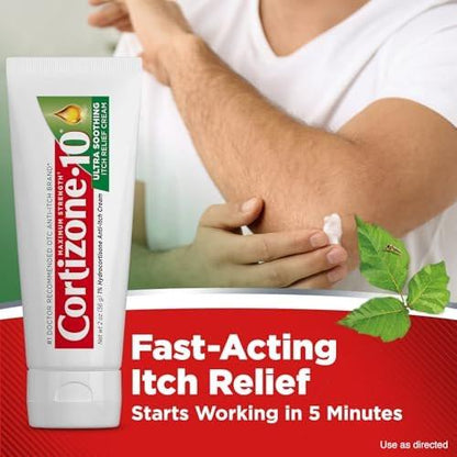 Cortizone-10 Maximum Strength Ultra Soothing Juckreiz-Creme, 1% Hydrocortison, Schnell wirkende Anti-Juckreiz-Creme gegen Insektenstiche, Ausschlag, Ekzeme, Psoriasis, Giftefeu, Eichen, Sumach & mehr, 57 g
