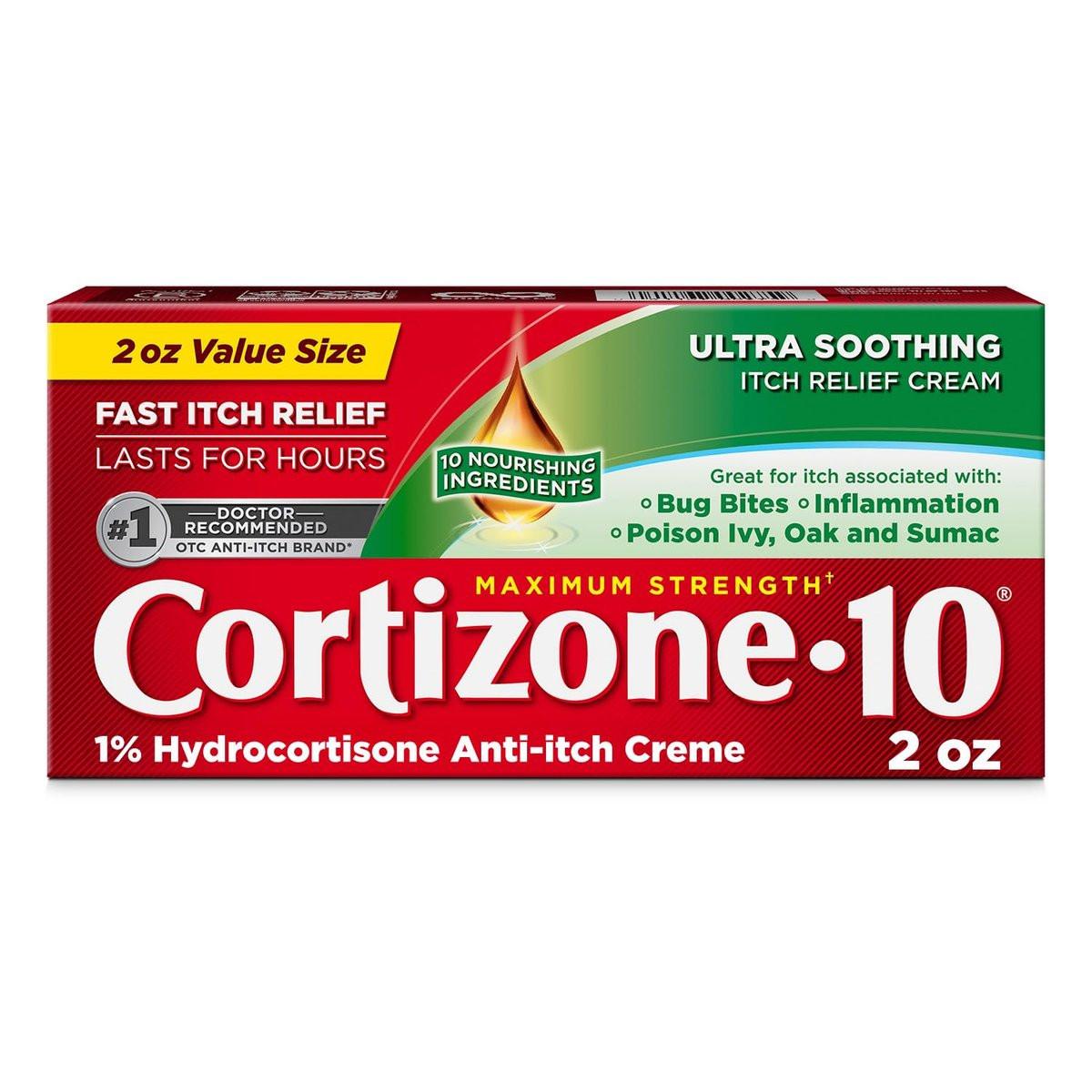 Cortizone-10 Maximum Strength Ultra Soothing Juckreiz-Creme, 1% Hydrocortison, Schnell wirkende Anti-Juckreiz-Creme gegen Insektenstiche, Ausschlag, Ekzeme, Psoriasis, Giftefeu, Eichen, Sumach & mehr, 57 g