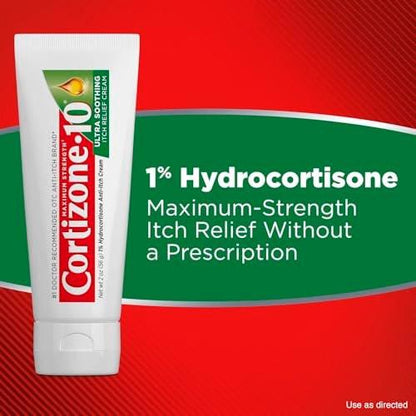 Cortizone-10 Maximum Strength Ultra Soothing Juckreiz-Creme, 1% Hydrocortison, Schnell wirkende Anti-Juckreiz-Creme gegen Insektenstiche, Ausschlag, Ekzeme, Psoriasis, Giftefeu, Eichen, Sumach & mehr, 57 g
