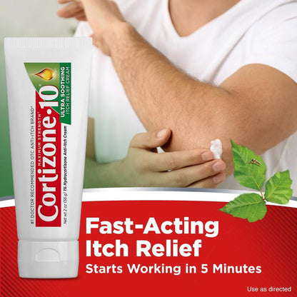 Cortizone-10 Maximum Strength Ultra Soothing Juckreiz-Creme, 1% Hydrocortison, Schnell wirkende Anti-Juckreiz-Creme gegen Insektenstiche, Ausschlag, Ekzeme, Psoriasis, Giftefeu, Eichen, Sumach & mehr, 57 g