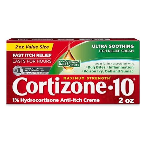 Cortizone-10 Maximum Strength Ultra Soothing Juckreiz-Creme, 1% Hydrocortison, Schnell wirkende Anti-Juckreiz-Creme gegen Insektenstiche, Ausschlag, Ekzeme, Psoriasis, Giftefeu, Eichen, Sumach & mehr, 57 g