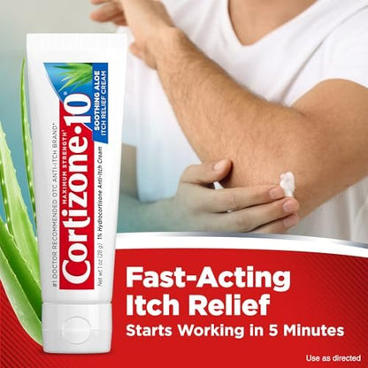Cortizone-10 Maximum Strength Soothing Aloe Juckreiz Creme, 1% Hydrocortison, Schnell wirkend, Anti-Juckreiz Creme für Insektenstiche, Hautausschlag, Ekzeme, Psoriasis, Giftefeu, Eiche, Sumach & mehr, 28 g
