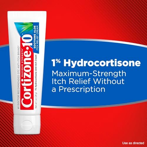 Cortizone-10 Maximum Strength Soothing Aloe Juckreiz Creme, 1% Hydrocortison, Schnell wirkend, Anti-Juckreiz Creme für Insektenstiche, Hautausschlag, Ekzeme, Psoriasis, Giftefeu, Eiche, Sumach & mehr, 28 g