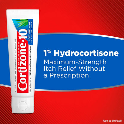 Cortizone-10 Maximum Strength Soothing Aloe Juckreiz Creme, 1% Hydrocortison, Schnell wirkend, Anti-Juckreiz Creme für Insektenstiche, Hautausschlag, Ekzeme, Psoriasis, Giftefeu, Eiche, Sumach & mehr, 28 g