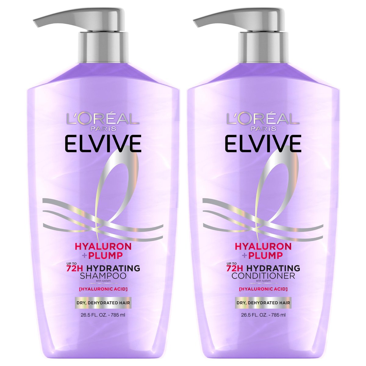 L'Oréal Paris Elvive Hyaluron Plump Shampoo und Conditioner Set für dehydriertes, trockenes Haar mit Hyaluronsäure-Pflegekomplex, 1 Kit (2 Produkte)